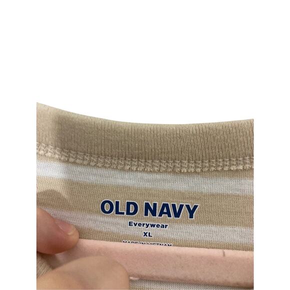 Old Navy Neutral Tone Breton Stripe Portofino Preppy Long Sleeve Blouse - Picture 3 of 4